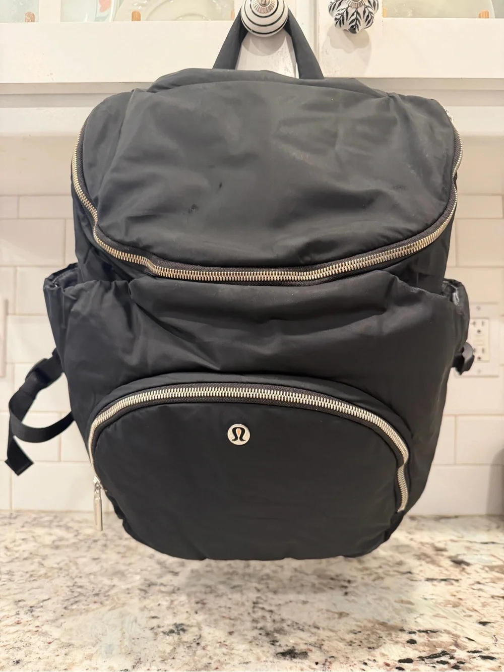 lululemon athletica Black Backpack with Silver Zippers